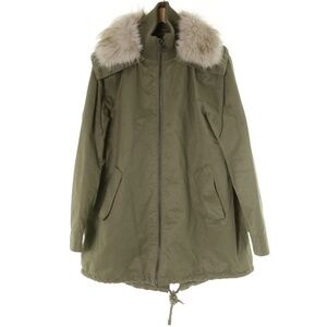 Sam Edelman Removable Faux Fur Collar A-Line Olive Green Anorak Jacket Womens M